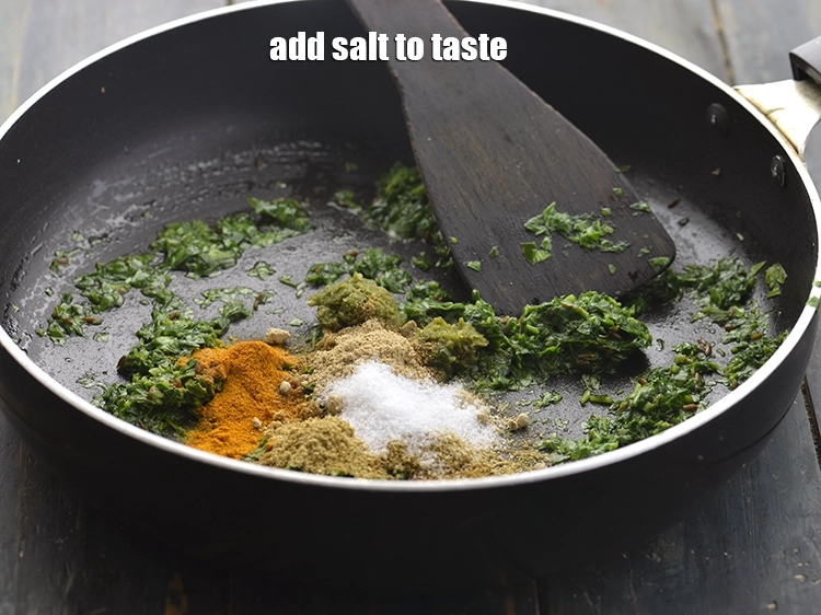 Step 16 – <p>Add the salt, mix well and sauté on a medium flame for a few seconds.</p>