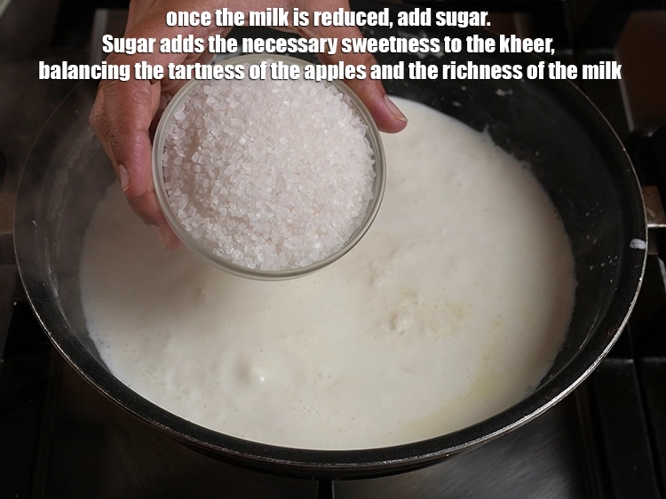 Step 8 – <p>Once the milk is reduced, add ½ cup <a href="https://www.tarladalal.in/glossary-sugar-chini-shakkar-278i"><u>sugar</u></a>. Sugar adds the necessary sweetness …