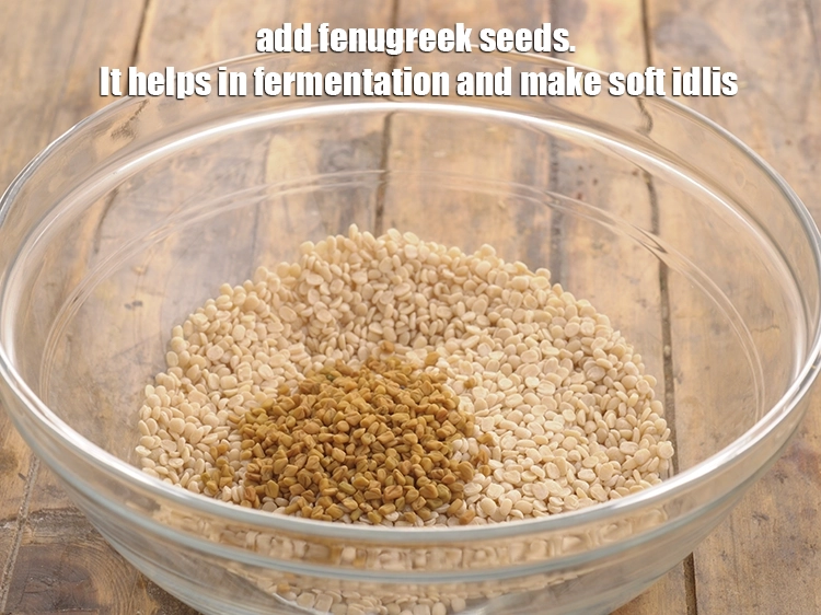 Step 14 – <p>Add fenugreek seeds. It helps in fermentation and make soft idlis in case you do …