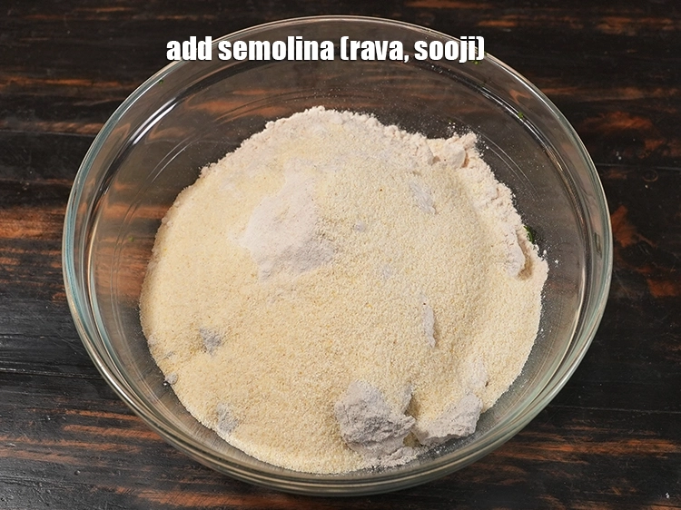 Step 7 – <p>Add 1/4 cup of semolina for slight crunchiness to the makai na vada.</p>