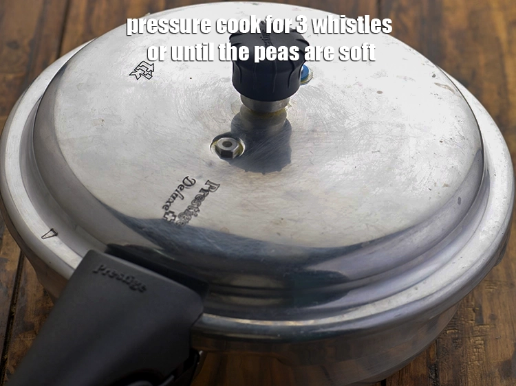 Step 9 – <p>Pressure cook for 3 whistles or until the peas are soft. It is very important …