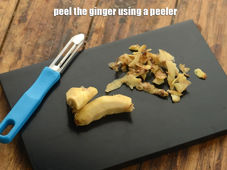 Step 9 – <p>Peel the ginger using a peeler and discard the peels.</p>