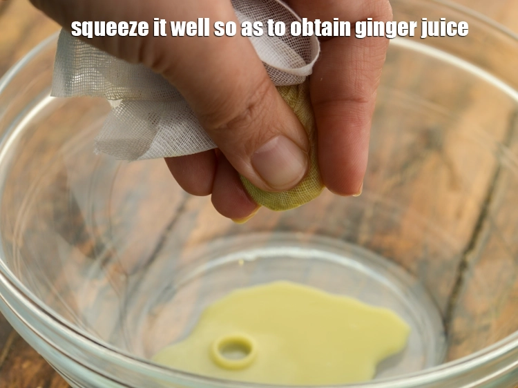 Step 13 – <p>Squeeze it well so as to obtain ginger juice of <strong>Indian adrak lemon water</strong>. Collect …