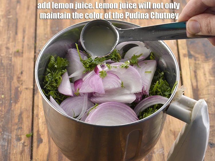 Step 12 – <p>Now add the lemon juice. Lemon juice will not only maintain the color of the&nbsp;<strong>Pudina …