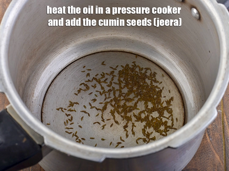 Step 12 – <p>For the <strong>Homemade Misal,</strong> heat the oil in a pressure cooker and add the cumin …