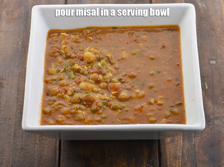 Step 30 – <p>To serve the <strong>Misal Pav, </strong>pour 1/4 of the homemade misal in a serving bowl. …