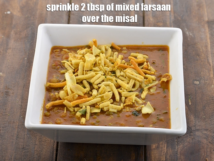 Step 31 – <p>Sprinkle 2 tbsp of mixed farsaan over the misal, this is easily available in all …
