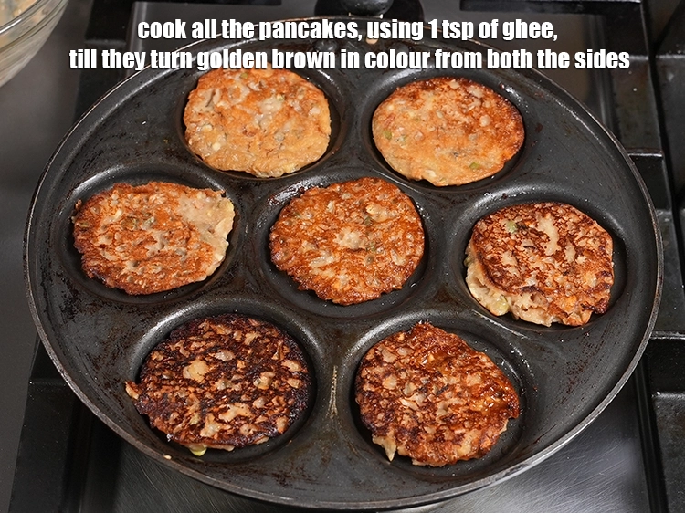 Step 13 – <p>Cook all the pancakes, using 1 tsp of ghee, till they turn golden brown in …
