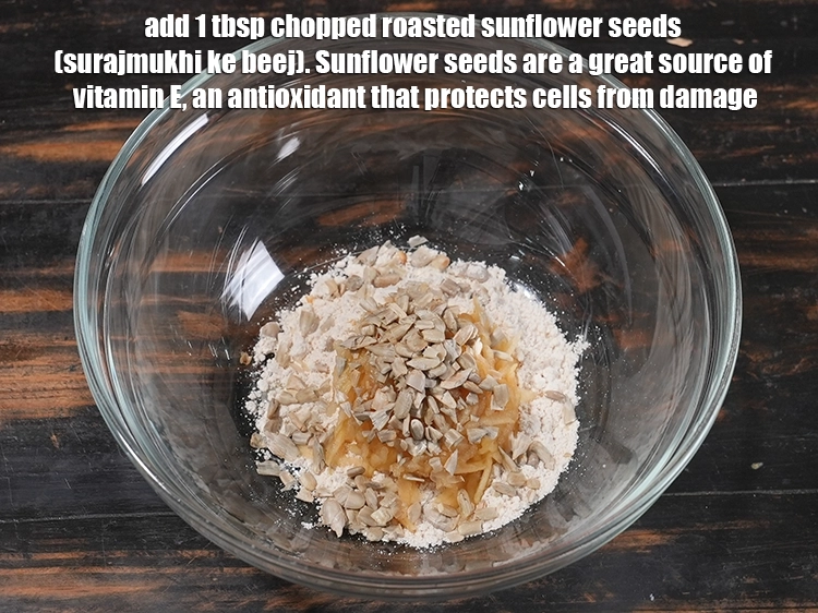 Step 4 – <p>Add 1 tbsp chopped <a href="/glossary-sunflower-seeds-surajmukhi-ke-beej-611i#ing_3293"><u>roasted sunflower seeds (surajmukhi ke beej)</u></a><u>.</u> <span style="color:rgb(0,0,0);">Sunflower seeds are …