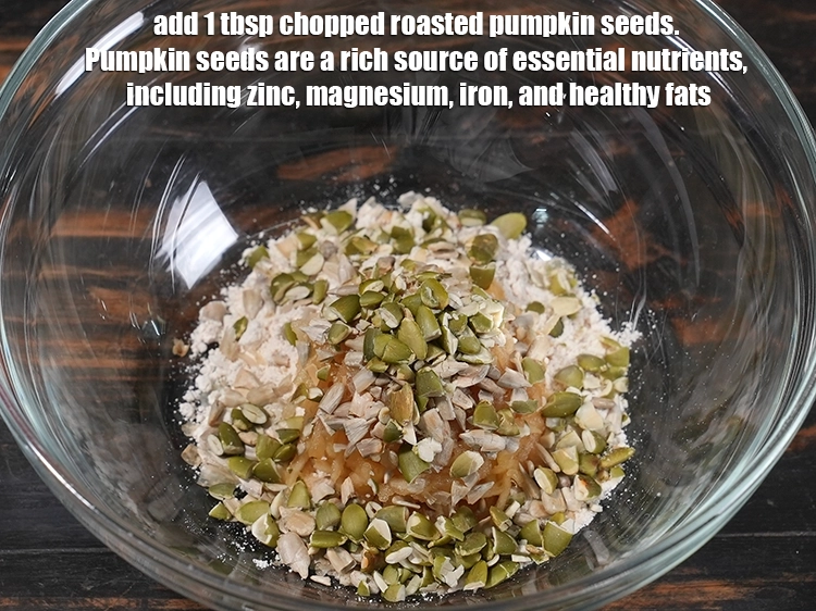Step 5 – <p>Add 1 tbsp chopped <a href="/glossary-pumpkin-seeds-pepitas-kaddu-ke-beej-857i#ing_3495"><u>roasted pumpkin seeds</u></a><u>. </u><span style="color:rgb(0,0,0);">Pumpkin seeds are a rich source …