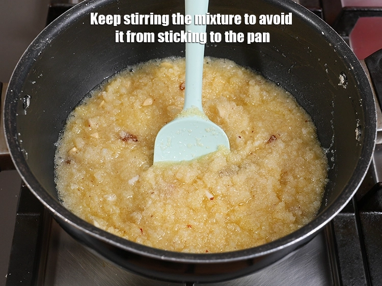 Step 22 – <p>Keep stirring the mixture to avoid it from sticking to the pan.&nbsp;</p>