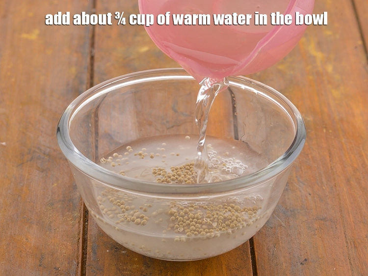 Step 4 – <p>Now, add about ¾ cup of warm water in the bowl.</p>