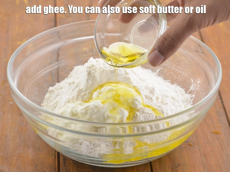 Step 10 – <p><span style="background-color:rgb(255,255,255);color:rgb(0,0,0);">Now, add the ghee. You can also use soft butter or oil.</span></p>