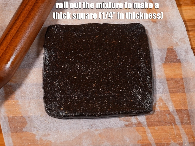 Step 13 – <p><span style="background-color:rgb(255,255,255);color:rgb(0,0,0);">Roll out the mixture to make a thick square (1/4” in thickness)</span></p>