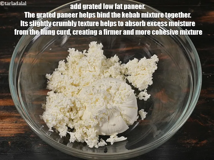 Step 4 – <p>Add ½ cup <a href="https://www.tarladalal.com/glossary-grated-low-fat-paneer-1118i">grated low fat paneer (cottage cheese)</a>. The grated paneer helps bind …