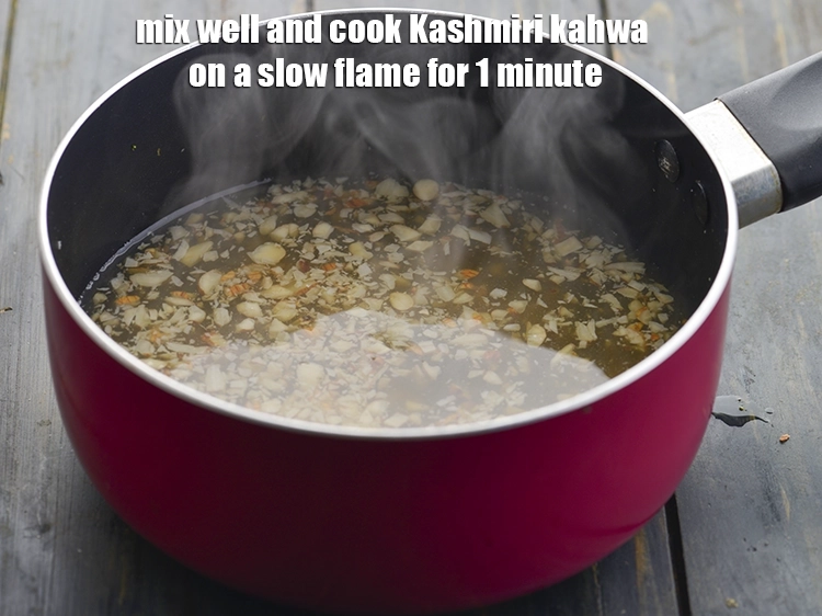 Step 14 – <p>Mix well and cook&nbsp;<strong>Kashmiri kahwa&nbsp;</strong>on a slow flame for 1 minute, while stirring continuously. You …