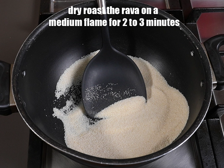 Step 8 – <p>Dry roast the rava on a medium flame for 2 to 3 minutes.</p>