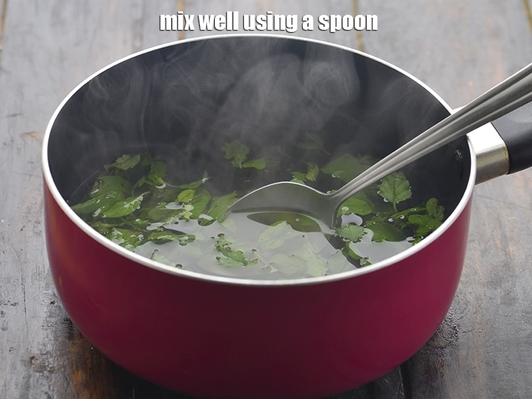 Step 9 – <p>Mix&nbsp;<strong>Tulsi water (Holy Basil Water)</strong>&nbsp;well using a spoon.</p>