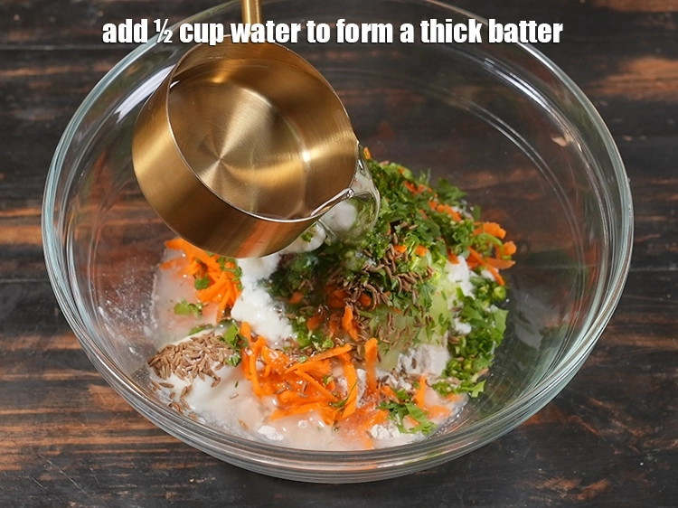 Step 12 – <p><span style="background-color:rgb(255,255,255);color:rgb(34,34,34);">Add ½ cup water to form a thick batter.</span></p>