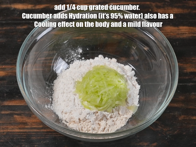 Step 4 – <p>Add 1/4 cup <a href="/myadmin/recipe/7915/ingredient/80238/edit/"><u>grated cucumber</u></a><u>.&nbsp;</u> C<span style="background-color:rgb(255,255,255);color:rgb(34,34,34);">ucumber adds </span><strong>Hydration</strong><span style="background-color:rgb(255,255,255);color:rgb(34,34,34);"> (it’s 95% water) also …