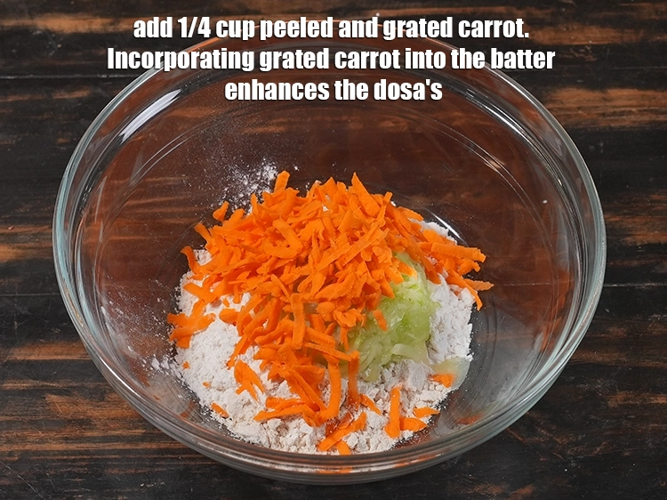Step 5 – <p>Add. 1/4 cup peeled and <a href="/myadmin/recipe/7915/ingredient/80239/edit/"><u>grated carrot</u></a><u>. </u><span style="color:rgb(0,0,0);">Incorporating grated carrot into the batter …