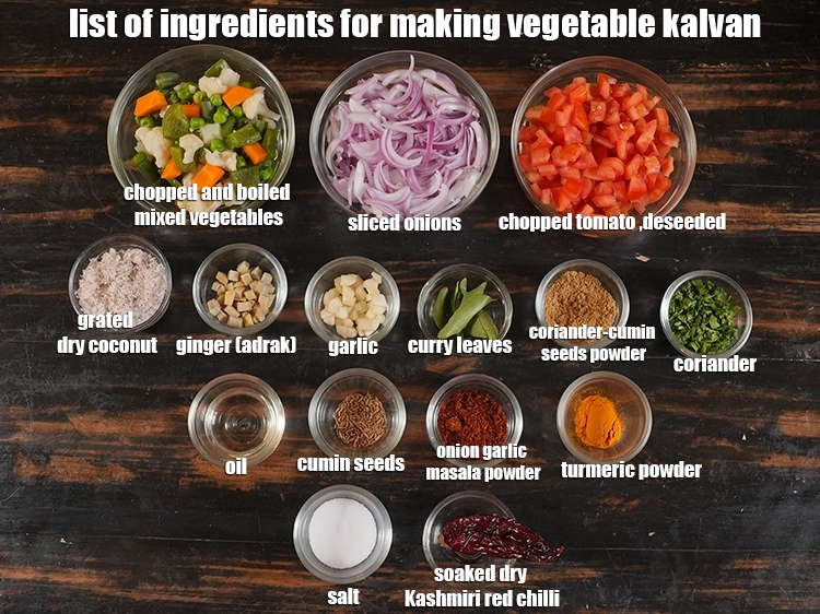 Step 2 – <p><i><u>See the below image of list of ingredients for making vegetable kalvan recipe.</u></i></p>