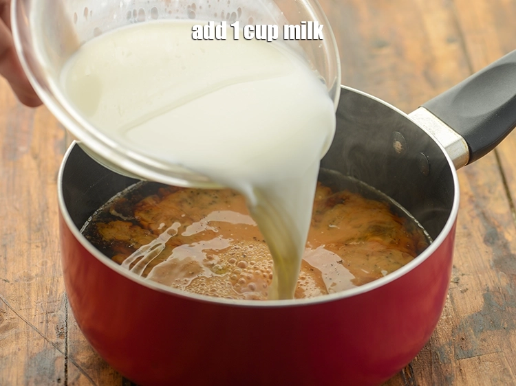 Step 7 – <p>Add the milk. Vegans can make use of almond milk or soy milk whereas health-conscious …