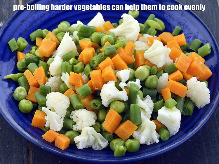 Step 5 – <p>Pre-boiling harder vegetables can help them to cook evenly.</p>