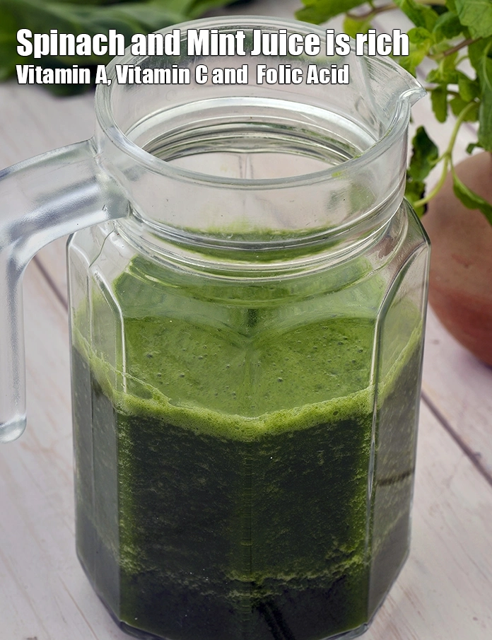 Step 33 – <p><strong>Spinach and Mint Juice&nbsp;is rich Vitamin A,&nbsp;Vitamin C,&nbsp;Folic Acid.</strong></p><ol><li><a href="https://www.tarladalal.com/recipes-for-vitamin-a-rich-816"><strong>Vitamin A rich recipes,&nbsp;Beta Carotene</strong>&nbsp;</a>:&nbsp;Vitamin A&nbsp;is …