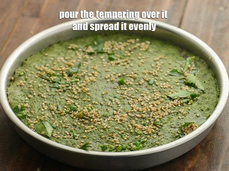 Step 20 – <p>Pour this tempering over the dhoklas.</p>