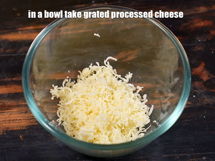 Step 1 – <p>To prepare stuffing for the stuffed cheesy schezuan pav recipe, in a bowl take grated …