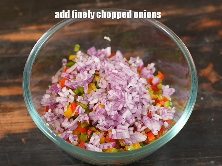 Step 4 – <p>Add finely chopped onions. Other vegetables like corn kernels, mushroom, zucchini, broccoli can also be …