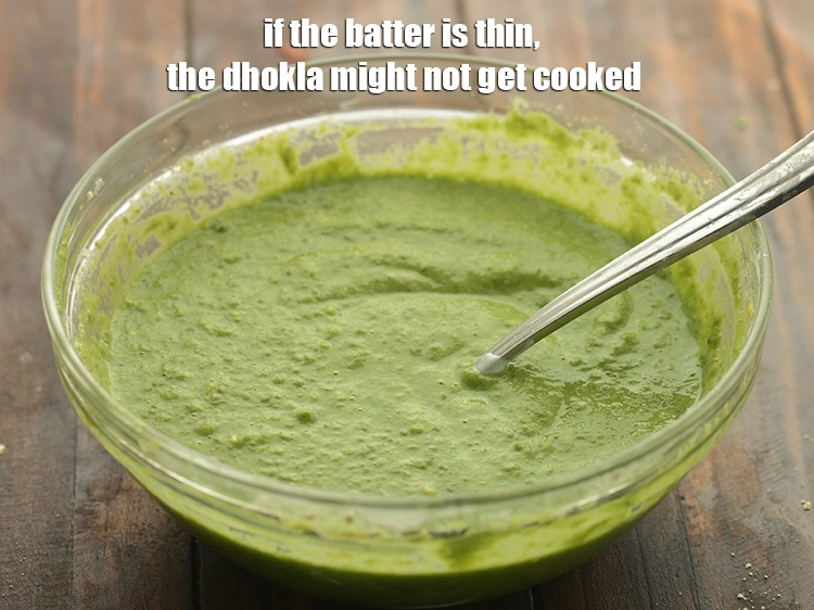 Step 26 – <p>If the batter is thin, the dhokla might not get cooked.&nbsp;</p>