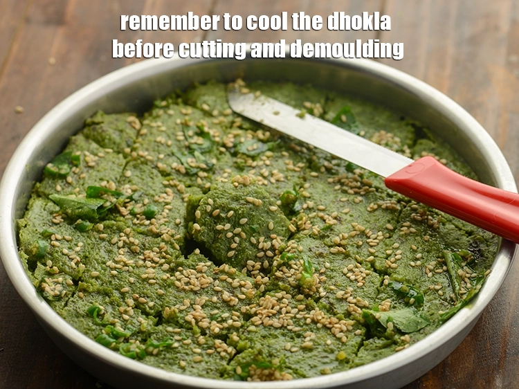 Step 30 – <p>Remember to cool the dhokla before cutting and demoulding. This is necessary to get even …