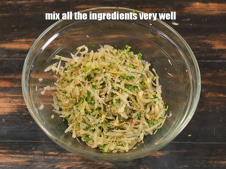 Step 17 – <p>Mix all the ingredients very well to make the s<strong>tuffing of the raw papaya paratha</strong>. …