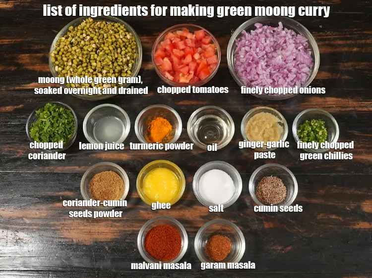 Step 2 – <p><i><u>See the below image of list of ingredients for making green moong curry recipe.&nbsp;</u></i></p>