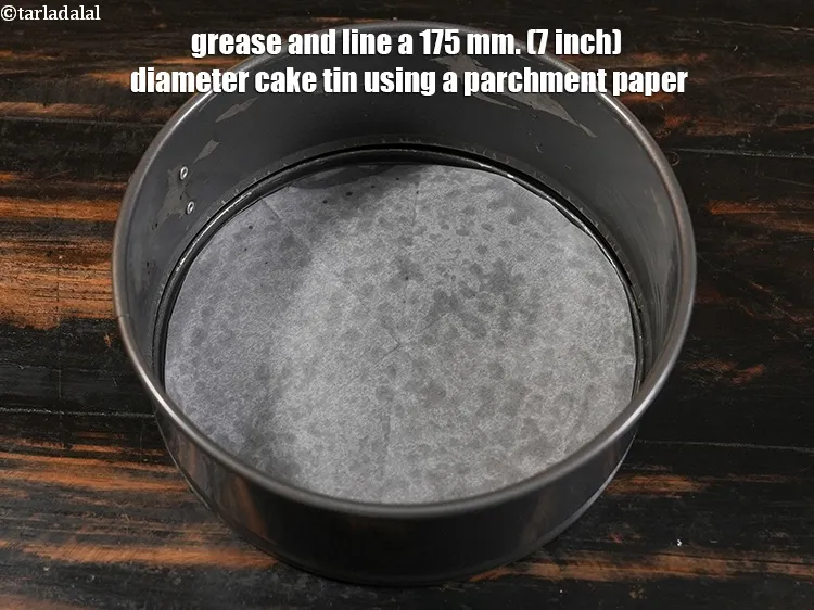 Step 19 – <p>Grease and line a 175 mm. (7 inch) diameter cake tin using a parchment paper.</p>