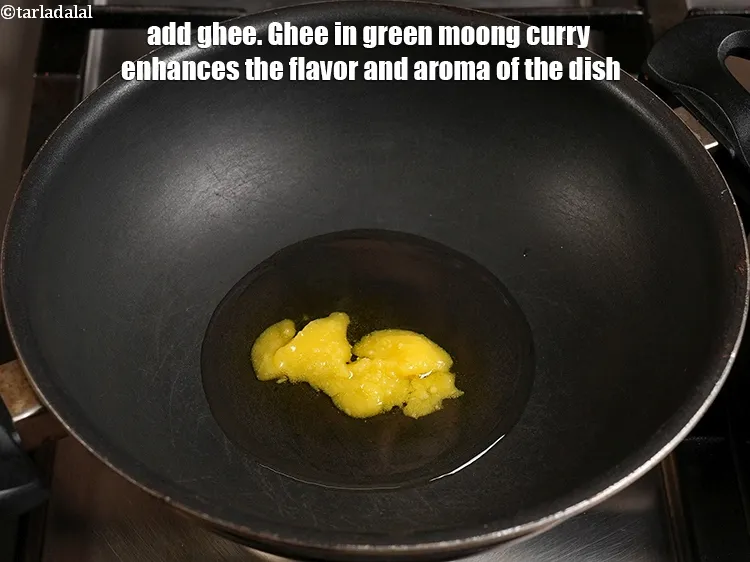Step 11 – <p>Add 1 tbsp ghee. Ghee in green moong curry enhances the flavor and aroma of …