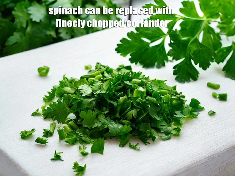 Step 35 – <p><span style="background-color:rgb(255,255,255);color:rgb(0,0,0);">Spinach can be replaced with finecly chopped coriander.</span></p>