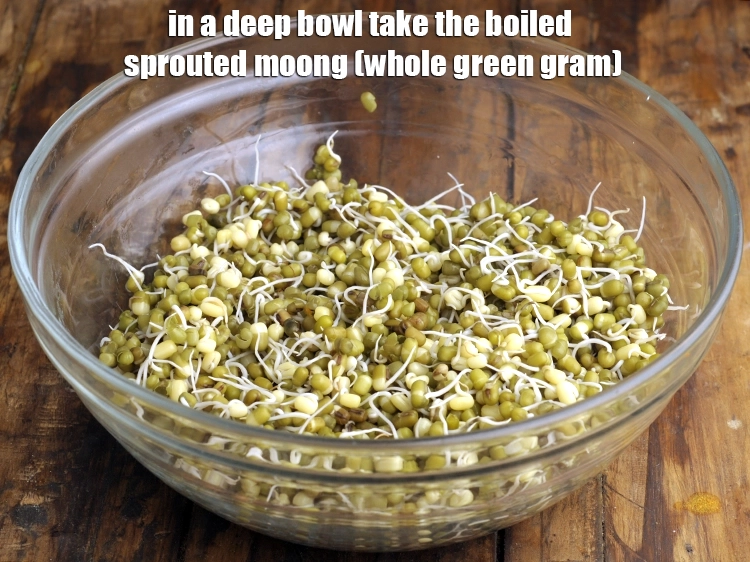 Step 5 – <p>To make <strong>nutritious sprouted moong chaat</strong>, in a deep bowl take the <span style="background-color:rgb(255,255,255);color:rgb(0,0,0);">1 1/2 …