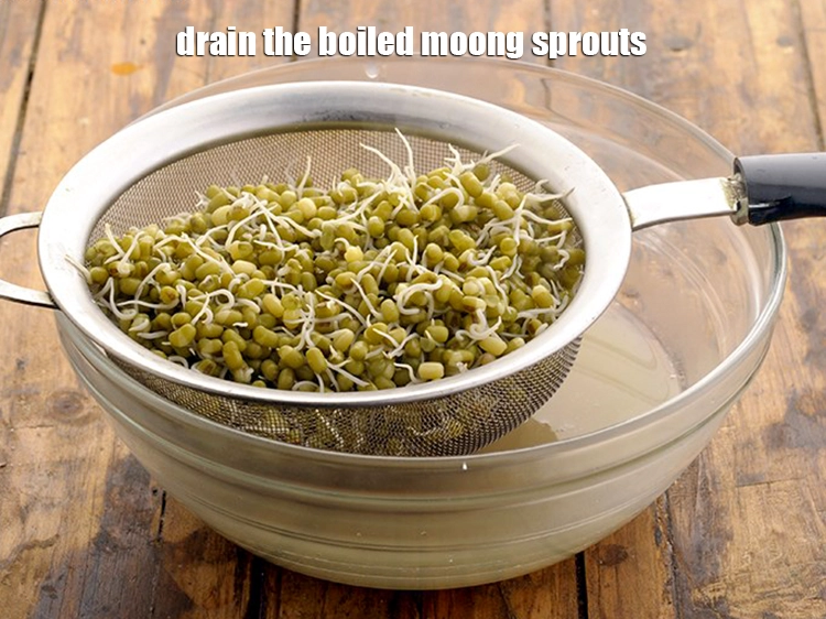 Step 4 – <p>Drain the boiled moong sprouts and keep aside. Moong sprouts are nutrient-dense i.e. rich in …