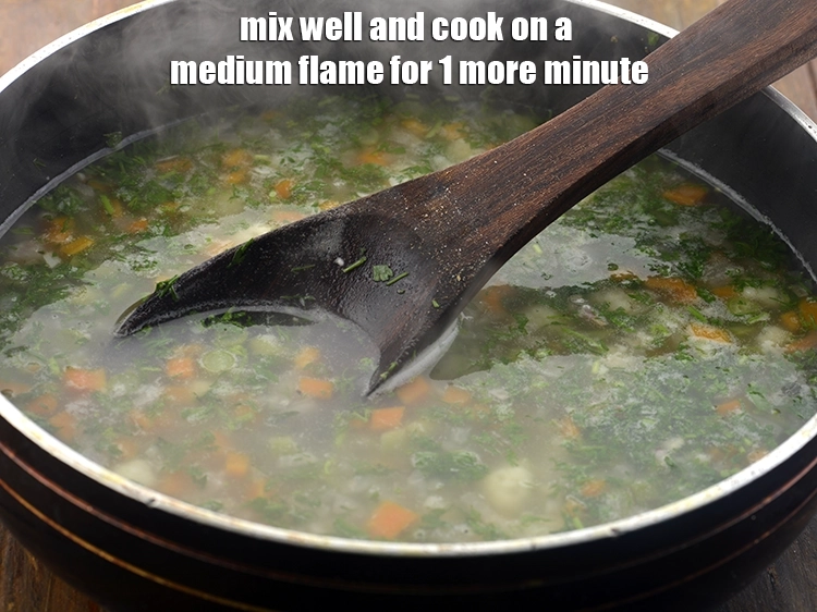 Step 13 – <p><span style="background-color:rgb(255,255,255);color:rgb(0,0,0);">Mix the&nbsp;</span><strong>Garlic Vegetable Soup&nbsp;</strong><span style="background-color:rgb(255,255,255);color:rgb(0,0,0);">well and cook on a medium flame for 1 more …