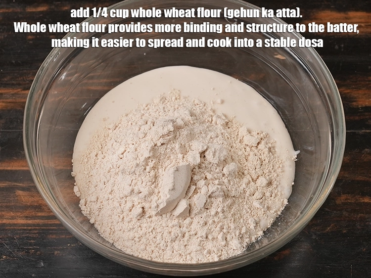 Step 10 – <p>Add 1/4 cup <a href="/glossary-whole-wheat-flour-gehun-ka-atta-gehun-ka-aata-429i"><u>whole wheat flour (gehun ka atta)</u></a>. <span style="color:rgb(0,0,0);">Whole wheat flour provides …
