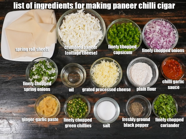 Step 2 – <p><i><u>See the below image of list of ingredients for making paneer chilli cigar recipe.</u></i></p>