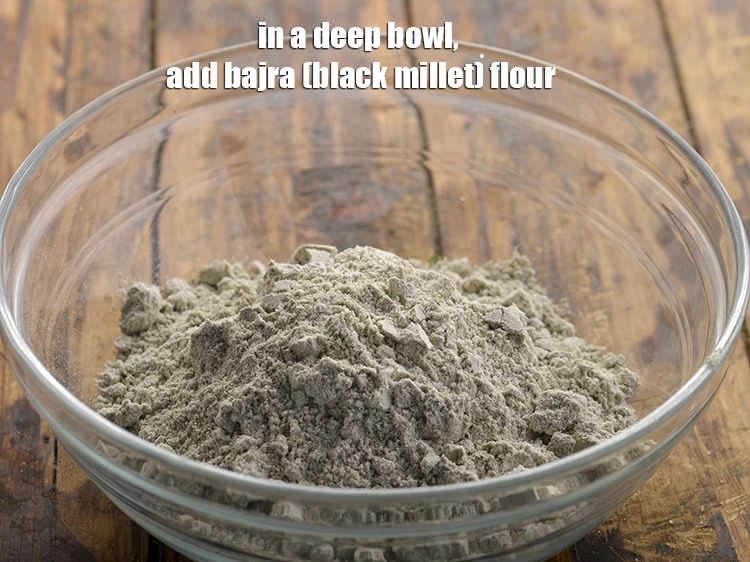 Step 3 – <p>To prepare the dough of<strong> bajra roti</strong>, in a deep bowl, add the <span style="background-color:rgb(255,255,255);color:rgb(0,0,0);">2 …