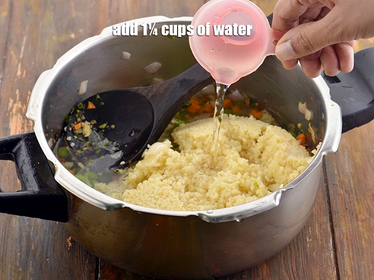 Step 37 – <p>Add measured quantity of water only for cooking dalia in the pressure cooker. Excess water …