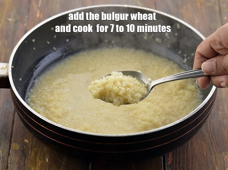 Step 38 – <html><head><meta charset="UTF-8"></head><body><p><span style="background-color:rgb(255,255,255);color:rgb(0,0,0);">Cook&nbsp;&nbsp;for 7&nbsp;to 10&nbsp;minutes.&nbsp;</span><strong>NOTE : 1/3 cup bulgar wheat gives 1 cup or 1/2 …