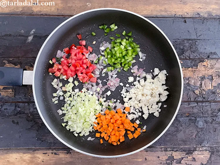 Step 7 – <p>Remember to finely chop all the veggies as they are sautéed for only 2 minutes.</p>