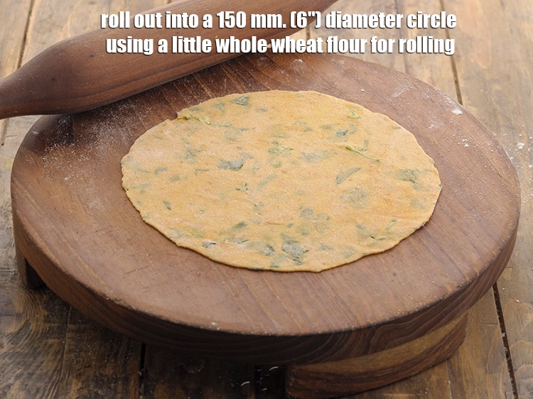 Step 15 – <p>Roll out into a 150 mm. (6") diameter circle using a little whole wheat flour …
