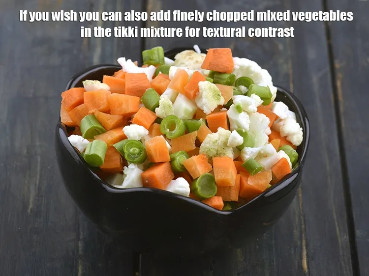 Step 48 – <p>If you wish you can also add finely chopped mixed vegetables in the tikki mixture …